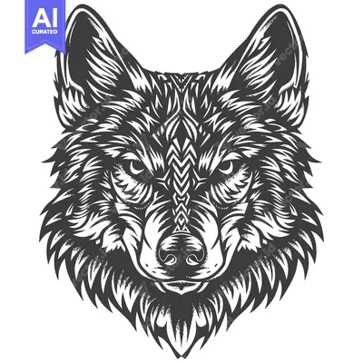Aset premium populer: Ornamental Black and White Wolf Head Illustration