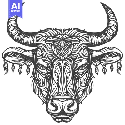 Aset desain premium: Ornamental Bull Head with Detailed Design