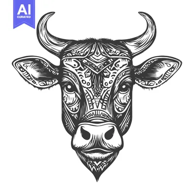 Aset desain premium: Ornamental Bull Head with Detailed Pattern and Horns