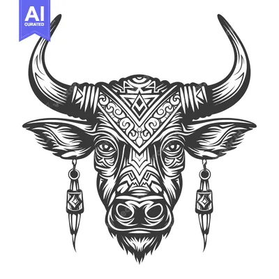 Aset premium populer: Ornamental Bull Head with Tribal Decorations