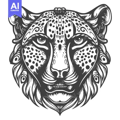 Premium design asset: Ornamental Cheetah Head with Spots and Feathers