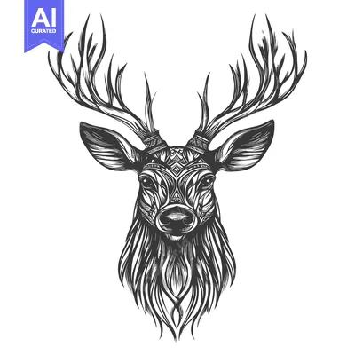Popular premium asset: Ornamental Deer Head with Detailed Antlers and Geometric Pattern