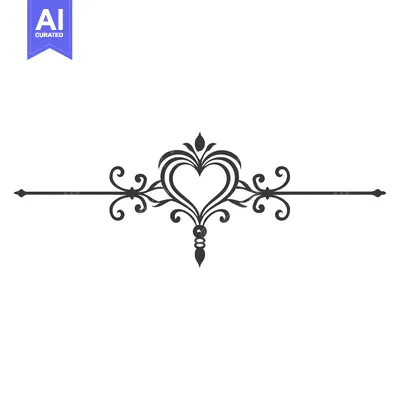 Aset desain premium: Ornamental Design Featuring a Heart Shape with Swirls and a Horizontal