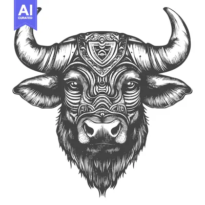 Aset premium populer: Ornamental Detailed Illustration of a Bull's Head