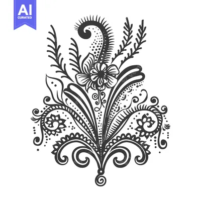 Aset premium populer: Ornamental Floral Design with Spirals and Dots