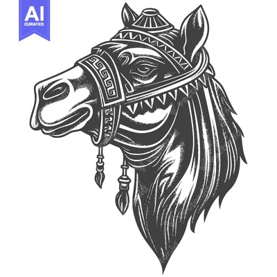 Aset desain premium: Ornamental Horse Head with Traditional Headwear
