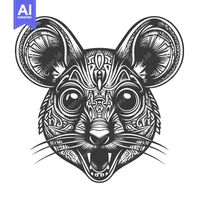 Aset desain premium: Ornamental Illustration of a Mouse's Head with Open Mouth