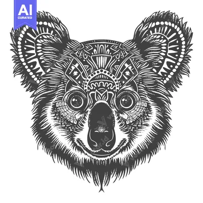 Ornamental Koala Head with Detailed Patterns