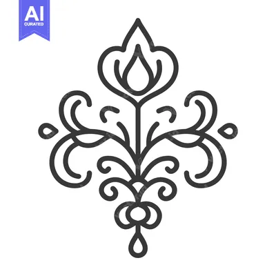 Aset premium populer: A symmetrical black and white floral illustration with elegant details