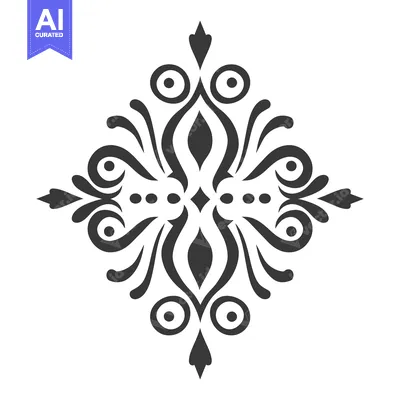 Symmetrical design of ornate black flourishes on a white background