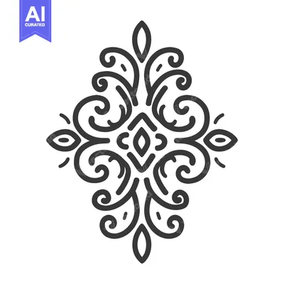 Aset desain premium: Detailed symmetrical illustration featuring ornate linear decorative e