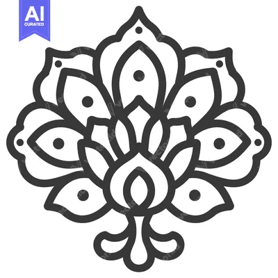 Aset premium populer: A detailed black and white floral design featuring symmetrical petals