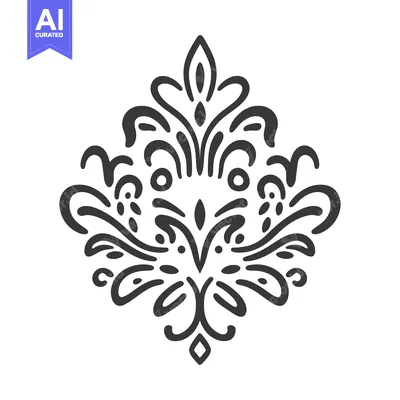 Aset desain premium: Decorative black and white ornamental floral design with symmetrical e