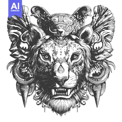 Aset premium populer: Ornamental Lion Head with Intricate Detailing and a Roaring Expression