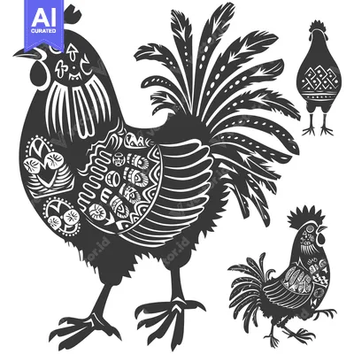 Popular premium asset: Ornamental Rooster Silhouette with Decorative Feathers and Patterns