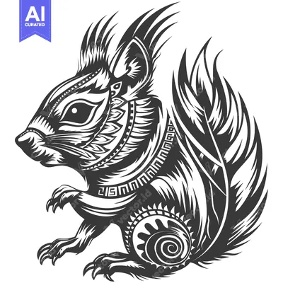 Aset premium populer: Ornamental Squirrel Design with Tribal Patterns