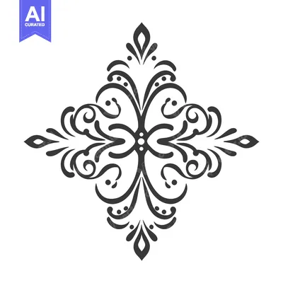 Aset premium populer: Symmetric floral decorative pattern with detailed lines and elegant cu