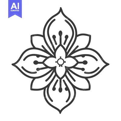 Aset desain premium: A detailed symmetrical drawing of a floral graphic element