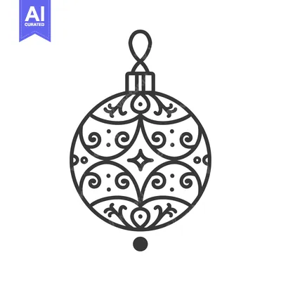 Aset premium populer: Decorative stylized christmas ornament with patterned black lines on w