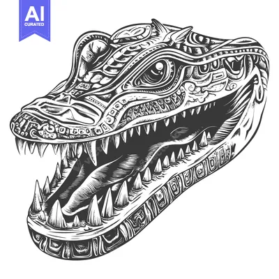 Ornate Alligator Head with Open Mouth and Sharp Teeth