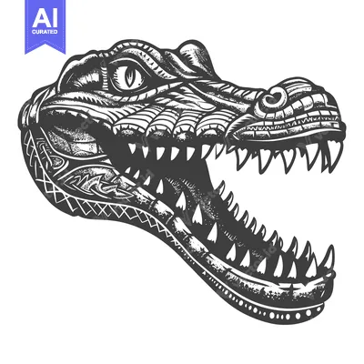 Ornate Alligator Head with Open Mouth and Sharp Teeth
