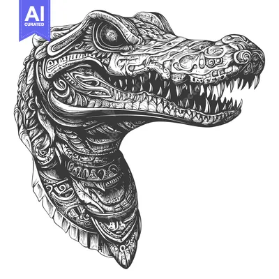 Ornate Alligator Head with Open Mouth and Sharp Teeth