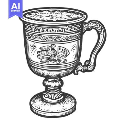 Premium design asset: Ornate, Ancient, Engraved Cup with a Handle and a Footed Base