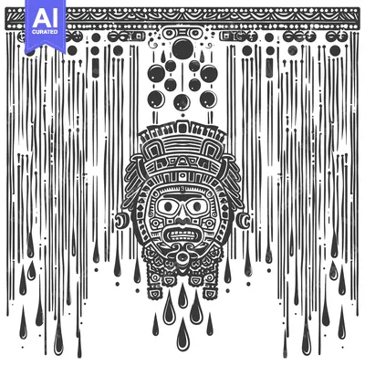 Premium design asset: Ornate Ancient Mayan Mask With Droplets Falling From It