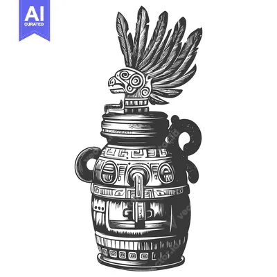 Ornate Ancient Vessel with Feathered Bird Head Ornament