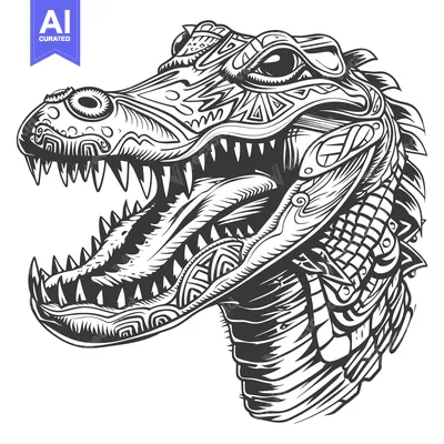 Aset premium populer: Ornate and Detailed Alligator Head with Open Mouth
