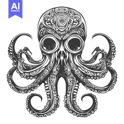 Ornate and Detailed Black and White Illustration of an Octopus