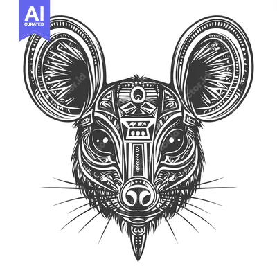 Popular premium asset: Ornate and detailed black and white illustration of a rat's head