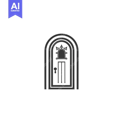 Aset desain premium: Ornate Arched Door with Keyhole and Decorative Window