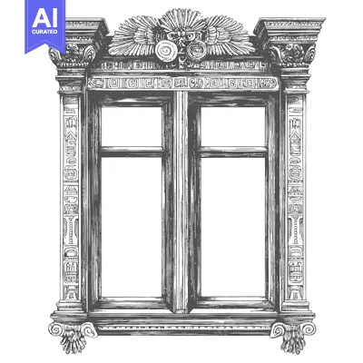 Aset premium populer: Ornate Architectural Window Frame with a Central Relief