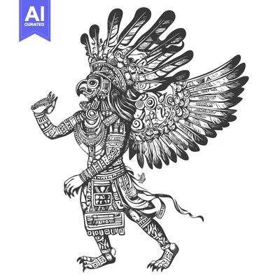 Aset desain premium: Ornate Aztec Deity with Wings and Claws