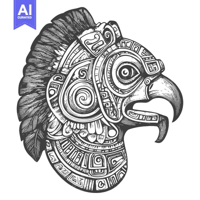 Aset desain premium: Ornate Aztec Eagle Head with Feathered Crest