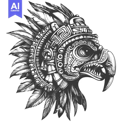 Aset desain premium: Ornate Aztec Eagle Head with Feathers