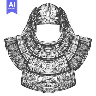 Premium design asset: Ornate Aztec Headpiece with Feathered Wings
