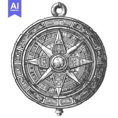 Aset desain premium: Ornate Aztec Style Compass with Intricate Design