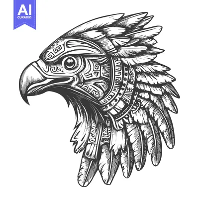 Aset premium populer: Ornate Aztec-Style Eagle Head with Feathers