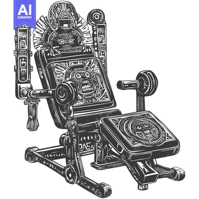 Ornate Aztec Throne with Intricate Carvings and Human Faces