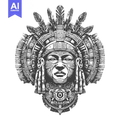 Premium design asset: Ornate Aztec Warrior Head with Feathered Headdress