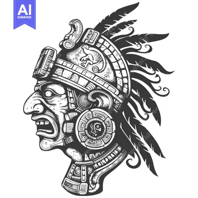 Aset premium populer: Ornate Aztec Warrior Head with Feathered Headdress