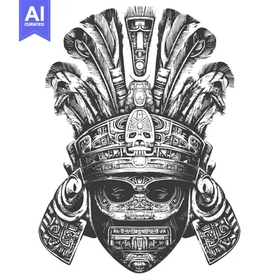 Premium design asset: Ornate Aztec Warrior Helmet with Feathers