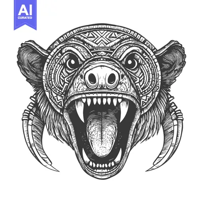 Aset premium populer: Ornate Bear Head with Open Mouth and Detailed Pattern