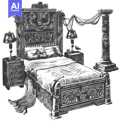 Ornate Bed with Carved Details and Decorative Lamps