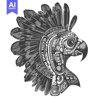 Aset premium populer: Ornate Bird Head with Elaborate Feathers and Geometric Patterns