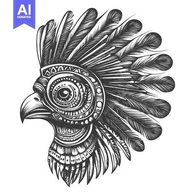 Premium design asset: Ornate Bird Head with Feathers and Geometric Patterns