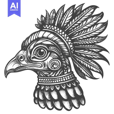 Premium design asset: Ornate Bird Head with Feathers and Tribal Patterns