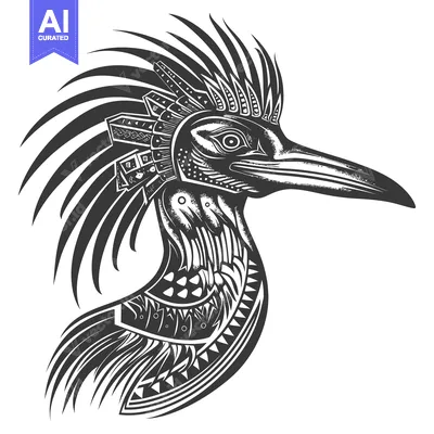 Aset premium populer: Ornate Bird Head with Geometric Patterns and Feathers